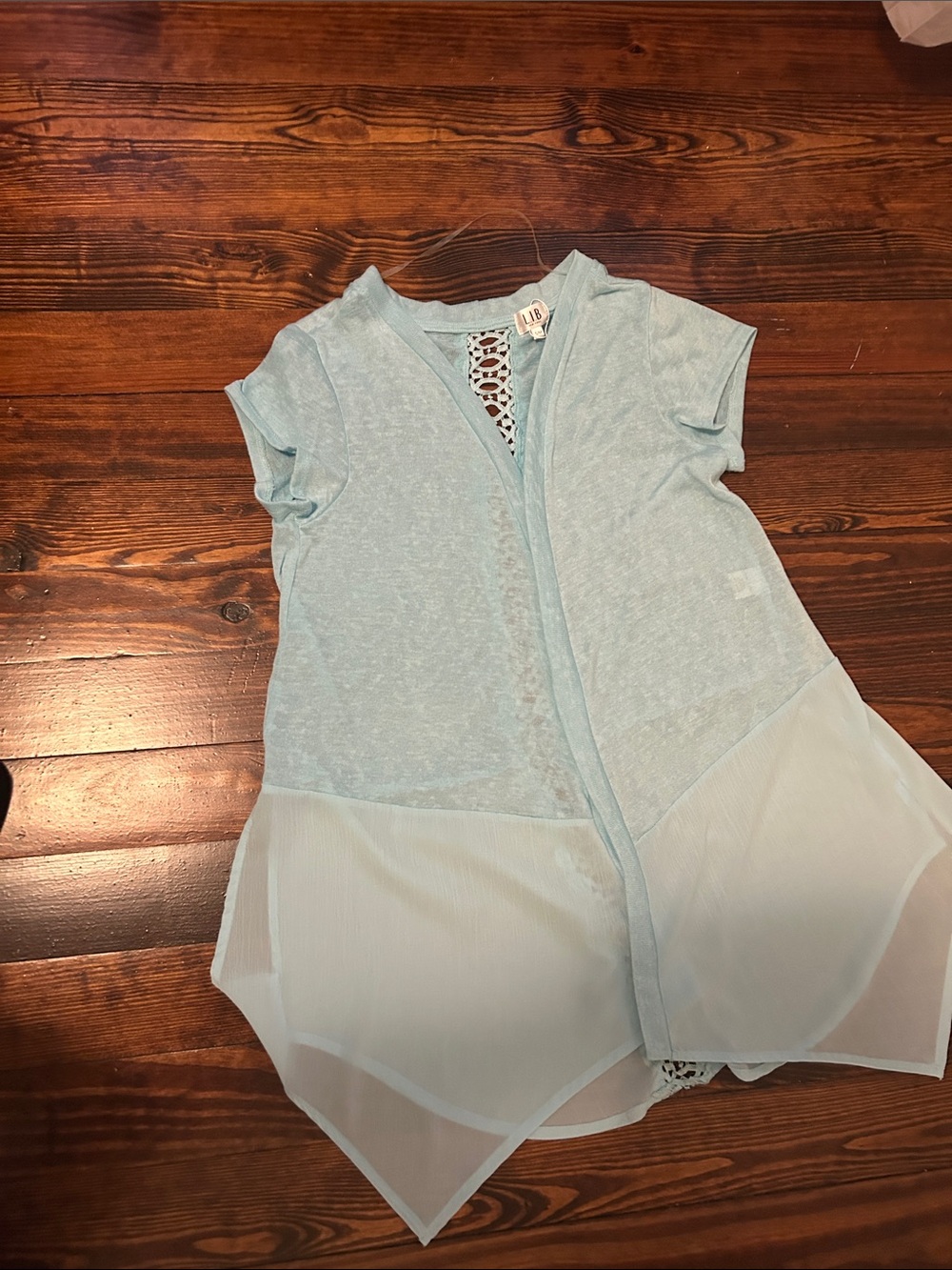 Light Blue Sheer Layered Tunic Top with Lace Back